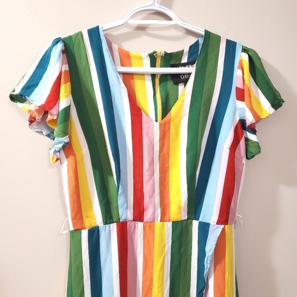 Modcloth x Collectif - 🌈 Rainbow Vertical Stripe Maxi Dress w/ Pockets - Size S - Picture 6 of 11